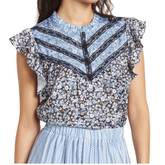 NWT Halston Lace Appliqué Washed Satin Poppy Blouse - Picture 2 of 9